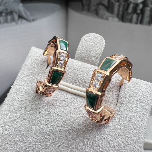 [Charm Aries Jewelry]SERPENTI MALACHITE PINK GOLD EARRINGS