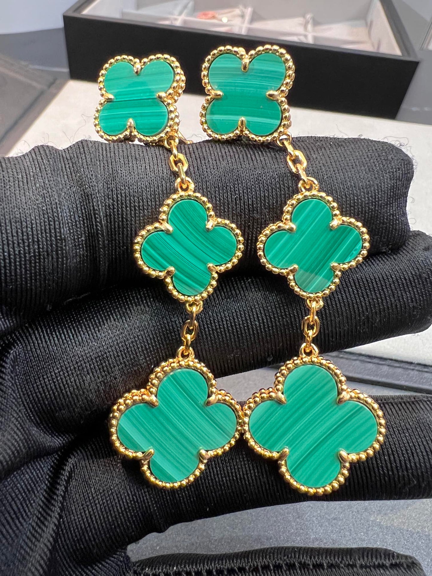 [Charm Aries Jewelry]CLOVER MALACHITE 3 MOTIFS GOLD