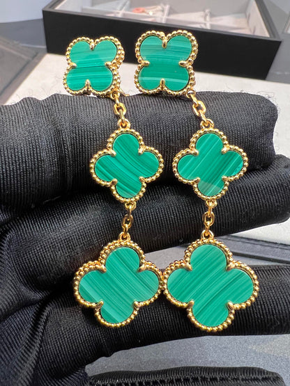 [Charm Aries Jewelry]CLOVER MALACHITE 3 MOTIFS GOLD