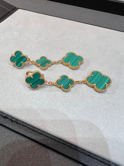 [Charm Aries Jewelry]CLOVER MALACHITE 3 MOTIFS GOLD