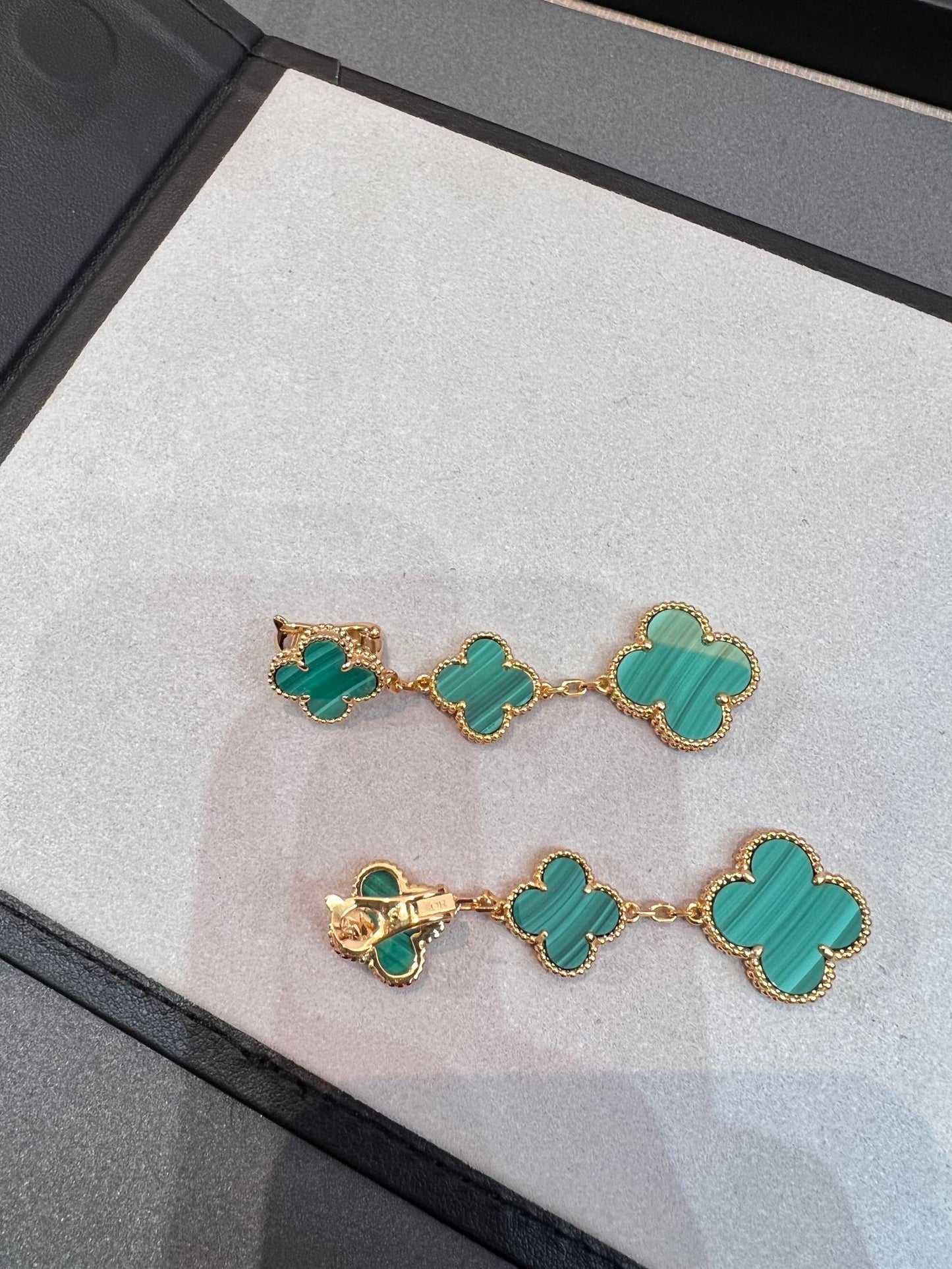 [Charm Aries Jewelry]CLOVER MALACHITE 3 MOTIFS GOLD