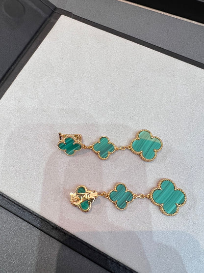 [Charm Aries Jewelry]CLOVER MALACHITE 3 MOTIFS GOLD