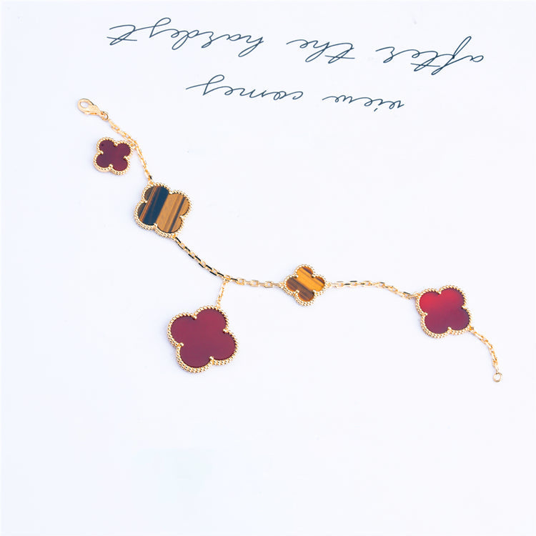 [Charm Aries Jewelry]CLOVER BRACELET 5 MOTIFS CARNELIAN TIGER EYE