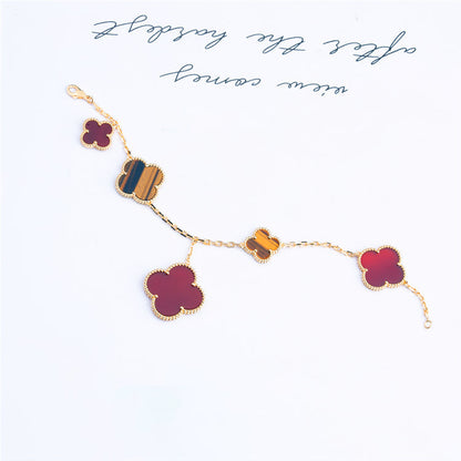 [Charm Aries Jewelry]CLOVER BRACELET 5 MOTIFS CARNELIAN TIGER EYE
