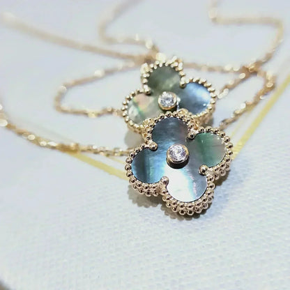 [Charm Aries Jewelry]CLOVER 15MM DIAMOND AND MOTHER-OF-GREY NECKLACE