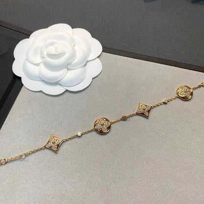 [Charm Aries Jewelry]STAR AND SUN 4 MOTIFS GOLD DIAMONDS BRACELET