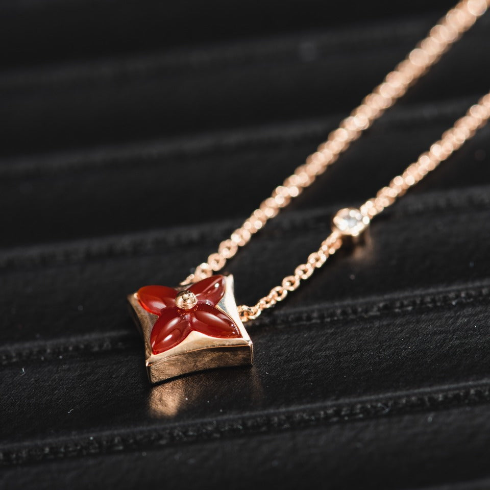 [Charm Aries Jewelry]STAR NECKLACE PINK GOLD 1 DIAMOND