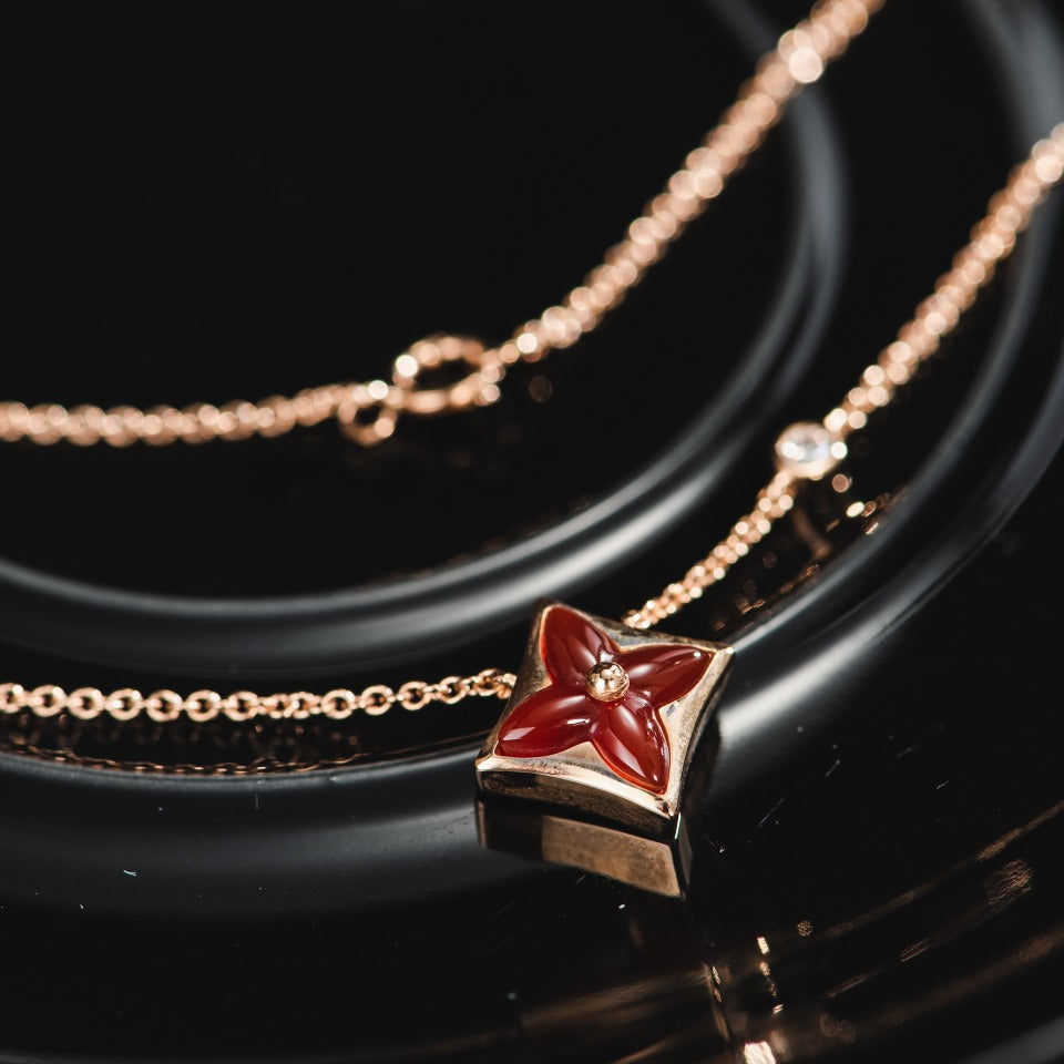 [Charm Aries Jewelry]STAR NECKLACE PINK GOLD 1 DIAMOND