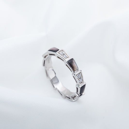 [Charm Aries Jewelry]SERPENTI RING SILVER  DIAMOND BLACK MOP 3MM