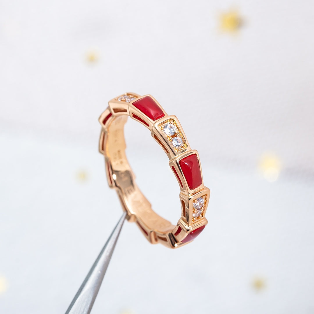 [Charm Aries Jewelry]SERPENTI RING PINK GOLD CARNELIAN DIAMOND 3MM