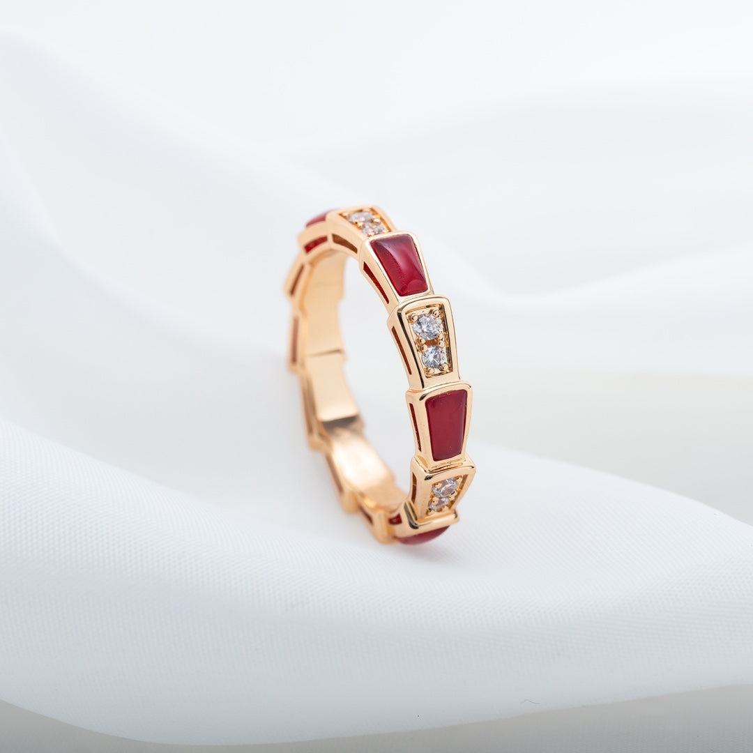 [Charm Aries Jewelry]SERPENTI RING PINK GOLD CARNELIAN DIAMOND 3MM