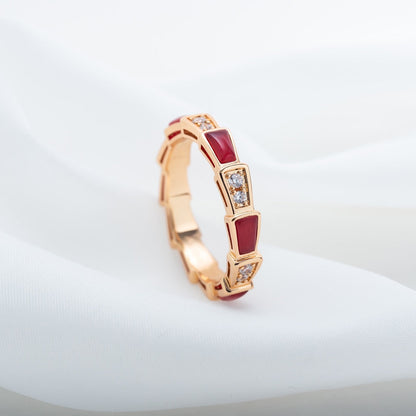 [Charm Aries Jewelry]SERPENTI RING PINK GOLD CARNELIAN DIAMOND 3MM