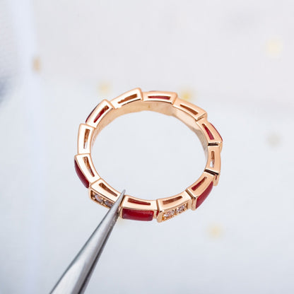 [Charm Aries Jewelry]SERPENTI RING PINK GOLD CARNELIAN DIAMOND 3MM