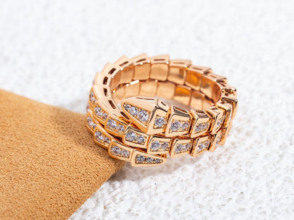 [Charm Aries Jewelry]SERPENTI RING PINK GOLD DIAMOND DOUBLE ROW