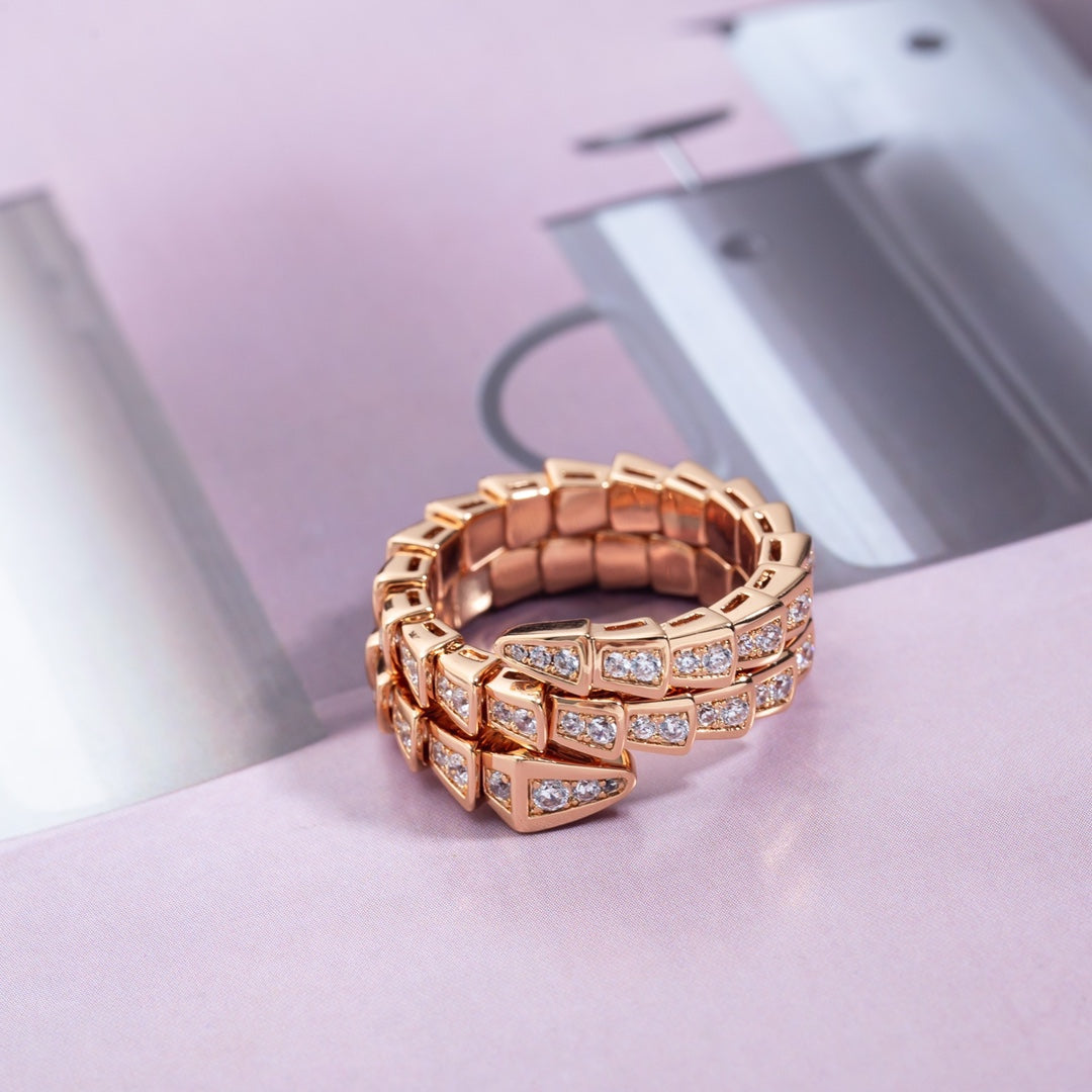 [Charm Aries Jewelry]SERPENTI RING PINK GOLD DIAMOND DOUBLE ROW