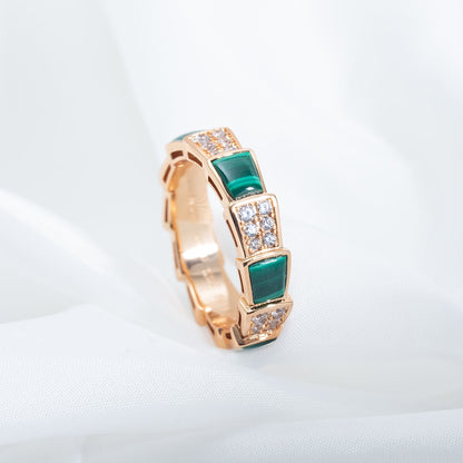 [Charm Aries Jewelry]SERPENTI RING PINK GOLD MALACHITE DIAMOND PAVED 4MM