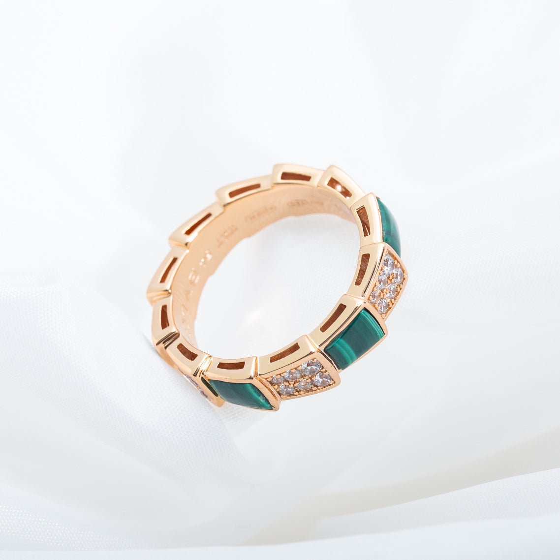 [Charm Aries Jewelry]SERPENTI RING PINK GOLD MALACHITE DIAMOND PAVED 4MM