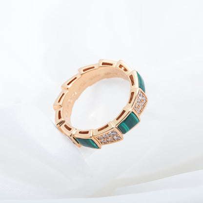 [Charm Aries Jewelry]SERPENTI RING PINK GOLD MALACHITE DIAMOND PAVED 4MM