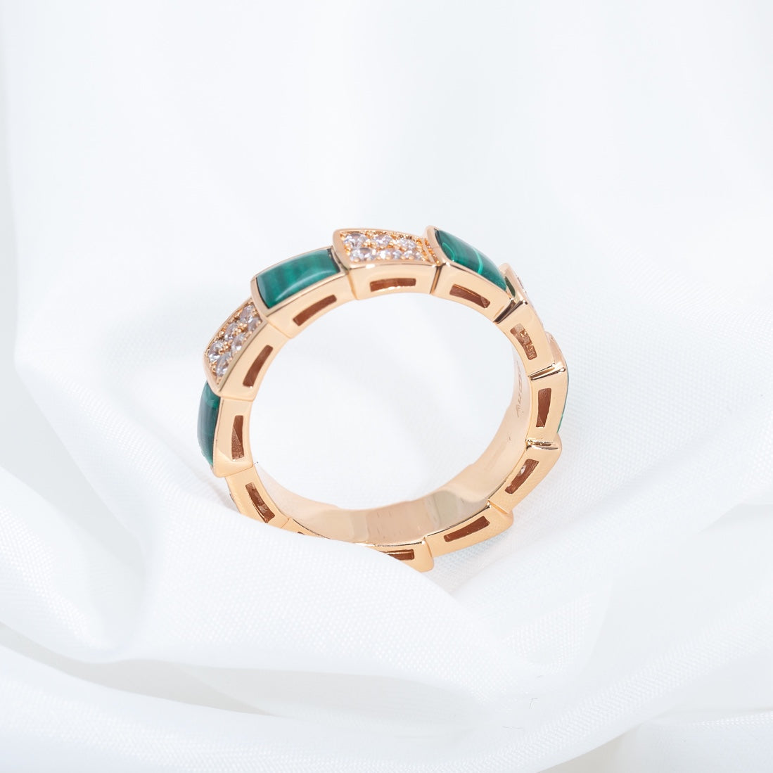 [Charm Aries Jewelry]SERPENTI RING PINK GOLD MALACHITE DIAMOND PAVED 4MM
