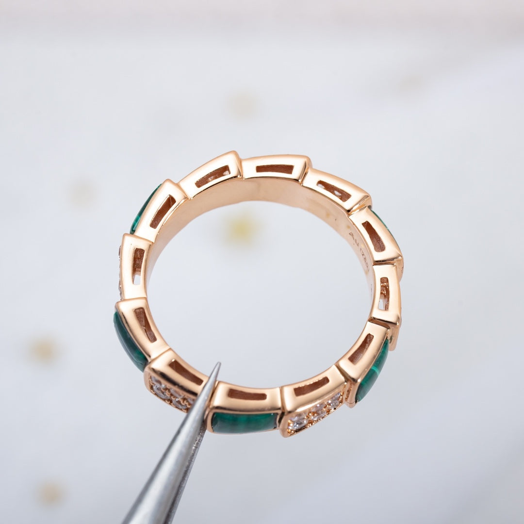 [Charm Aries Jewelry]SERPENTI RING PINK GOLD MALACHITE DIAMOND PAVED 4MM