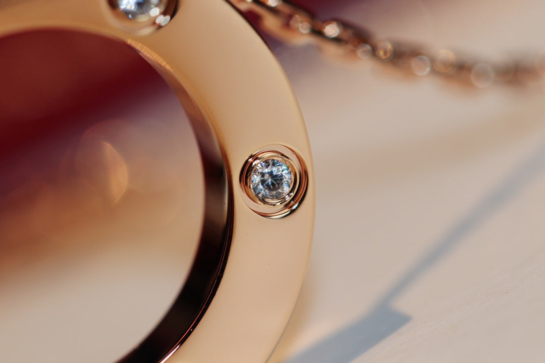 [Charm Aries Jewelry]LOVE NECKLACE 16MM 6 DIAMONDS PINK GOLD