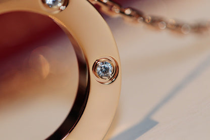 [Charm Aries Jewelry]LOVE NECKLACE 16MM 6 DIAMONDS PINK GOLD