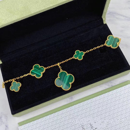 [Charm Aries Jewelry]MAGIC CLOVER MALACHITE GOLD BRACELET 5 MOTIFS