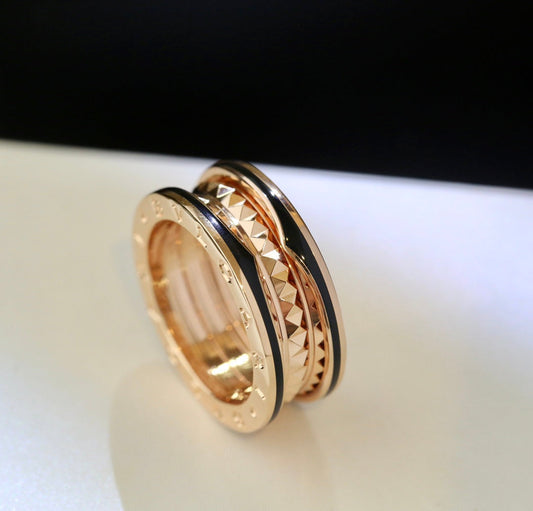 [Charm Aries Jewelry]ZERO 1 PINK GOLD BLACK CERAMIC RING