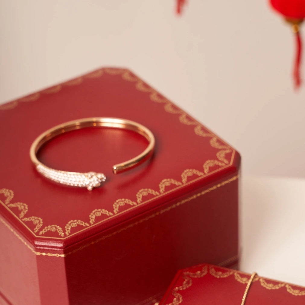 [Charm Aries Jewelry]PANTHERE ROSE GOLD DIAMOND OPEN BRACELET