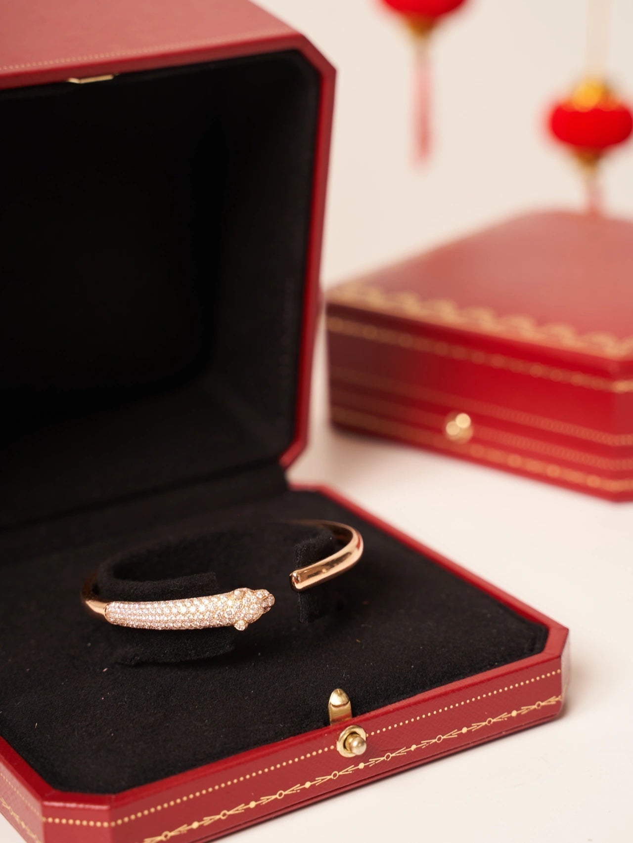 [Charm Aries Jewelry]PANTHERE ROSE GOLD DIAMOND OPEN BRACELET