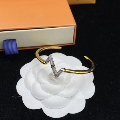 [Charm Aries Jewelry]VOLTE UPSITE DOWN DIAMOND GOLD OPEN BRACELET