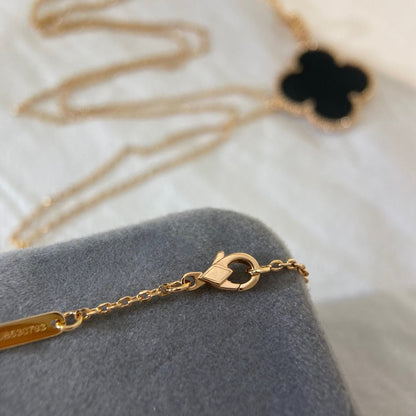 [Charm Aries Jewelry]CLOVER 25MM NECKLACE GOLD ONYX