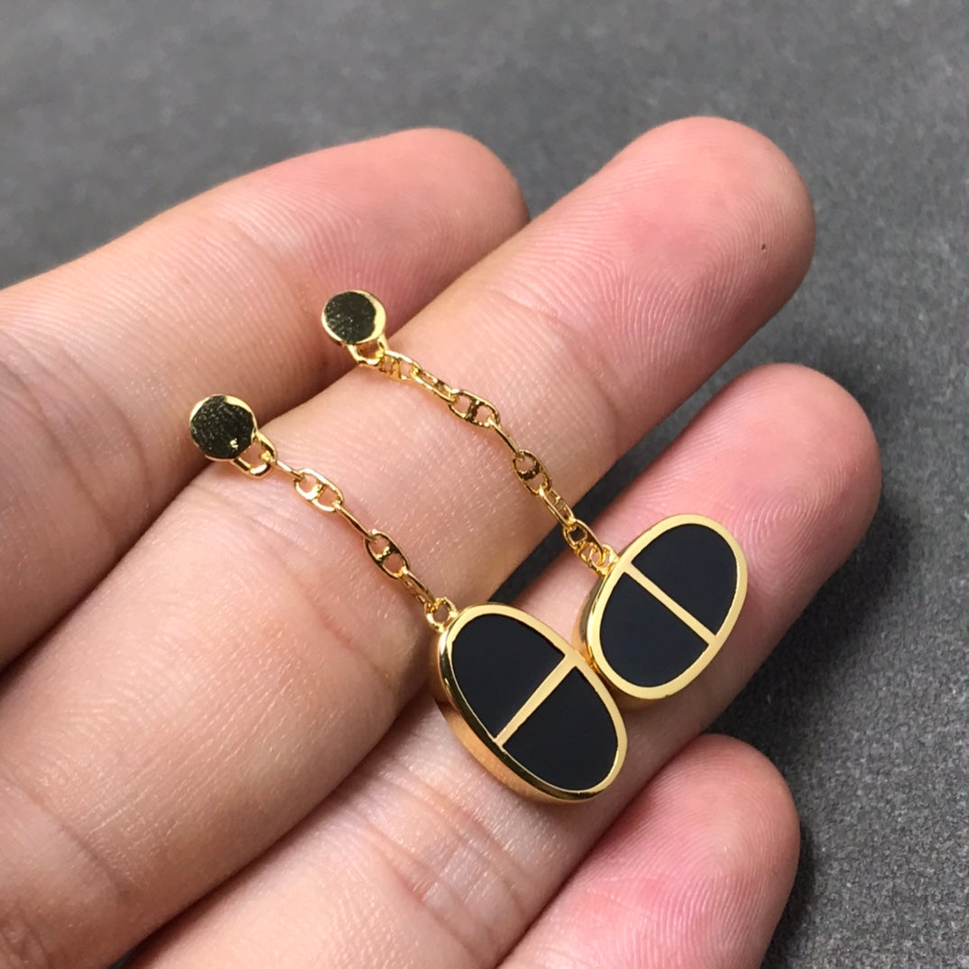 [Charm Aries Jewelry]CHAINE VERSO BLACK CERAMIC SILVER EARRINGS