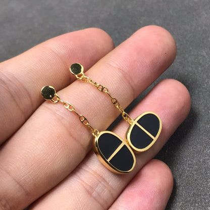 [Charm Aries Jewelry]CHAINE VERSO BLACK CERAMIC SILVER EARRINGS