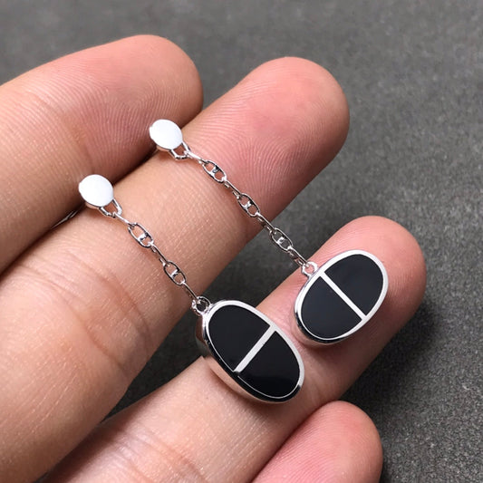 [Charm Aries Jewelry]CHAINE VERSO BLACK CERAMIC SILVER EARRINGS