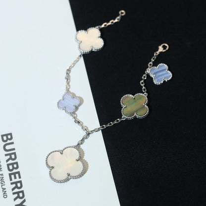 [Charm Aries Jewelry]CLOVER BRACELET 5 MOTIFS MOP CHALCEDONY SILVER