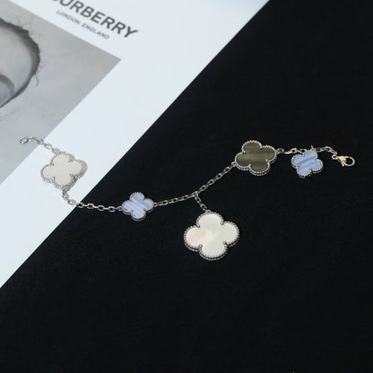 [Charm Aries Jewelry]CLOVER BRACELET 5 MOTIFS MOP CHALCEDONY SILVER