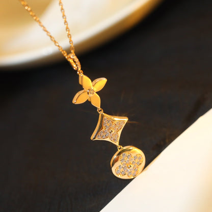 [Charm Aries Jewelry]STAR AND SUN DIAMOND PINK GOLD NECKLACE