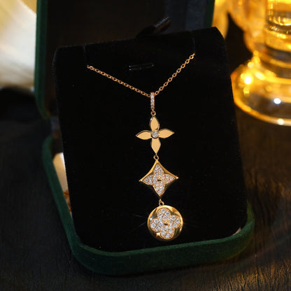 [Charm Aries Jewelry]STAR AND SUN DIAMOND PINK GOLD NECKLACE