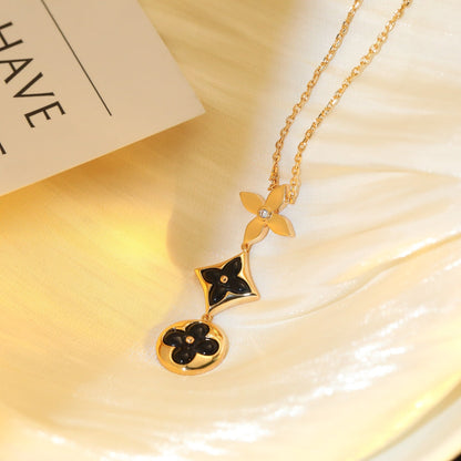 [Charm Aries Jewelry]STAR AND SUN ONYX PINK GOLD NECKLACE