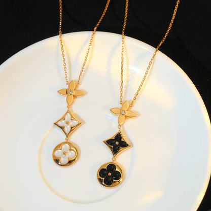 [Charm Aries Jewelry]STAR AND SUN ONYX PINK GOLD NECKLACE