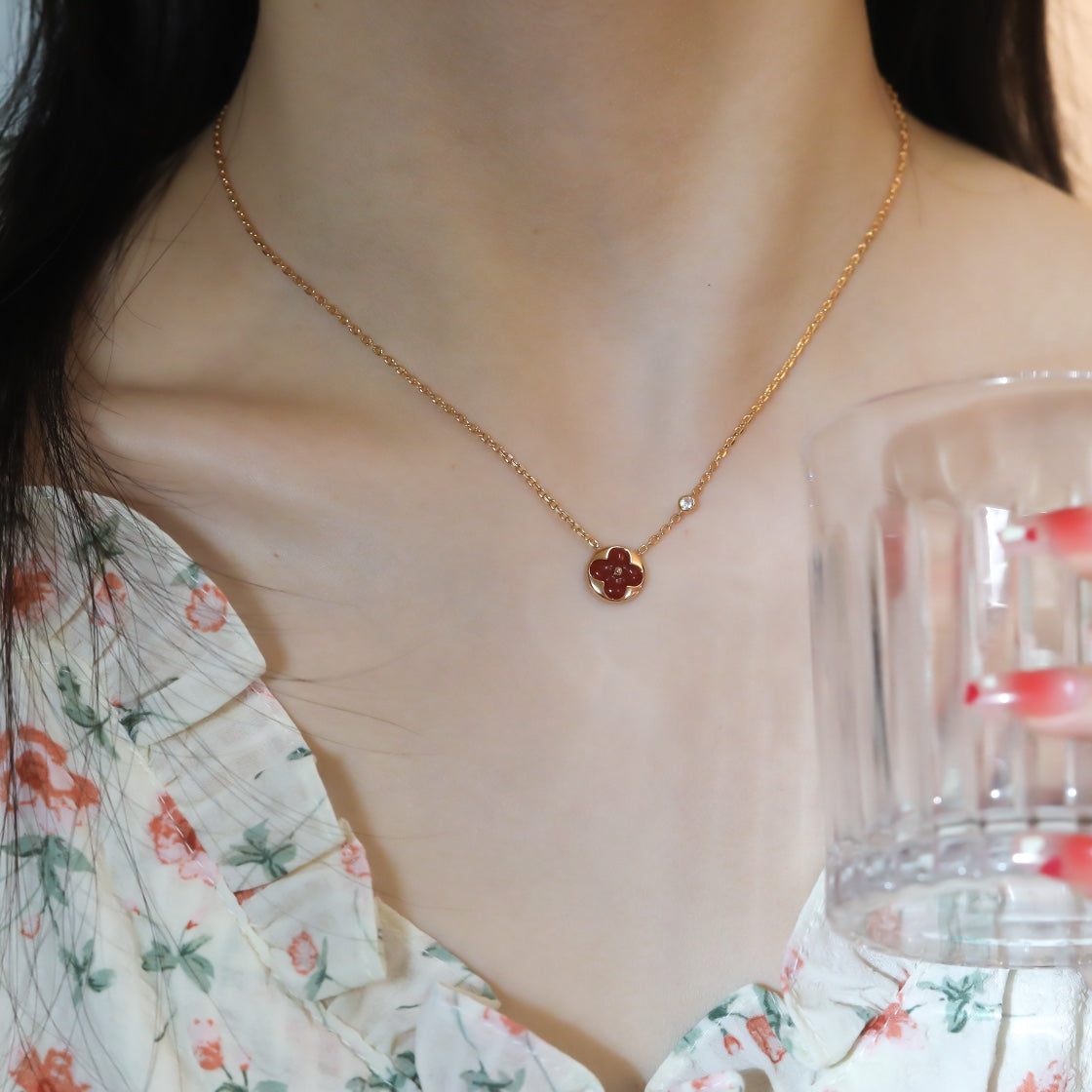 [Charm Aries Jewelry]SUN PEDANT PINK GOLD 1 DIAMOND NECKLACE