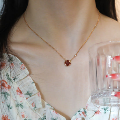 [Charm Aries Jewelry]SUN PEDANT PINK GOLD 1 DIAMOND NECKLACE