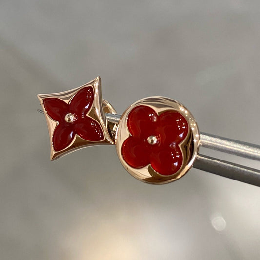 [Charm Aries Jewelry]STAR AND SUN PINK GOLD CARNELIAN STUD EARRINGS