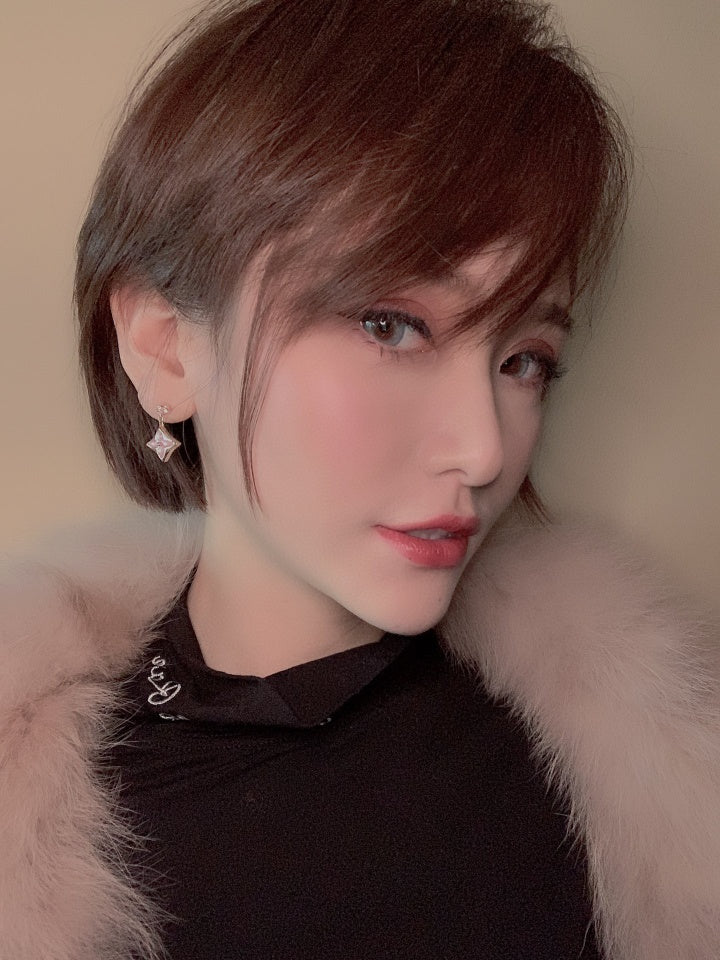 [Charm Aries Jewelry]DOUBLE STAR PINK GOLD MOP DROP EARRINGS