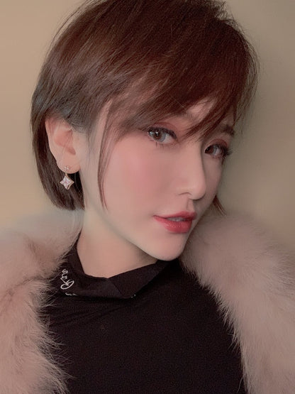 [Charm Aries Jewelry]DOUBLE STAR PINK GOLD MOP DROP EARRINGS