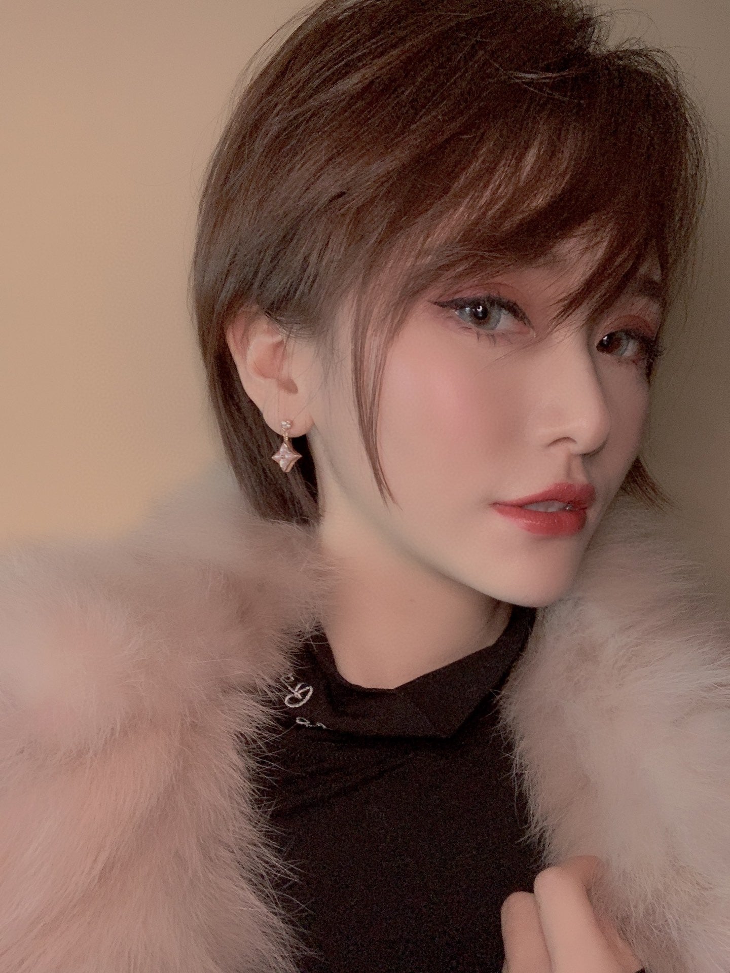 [Charm Aries Jewelry]DOUBLE STAR PINK GOLD MOP DROP EARRINGS