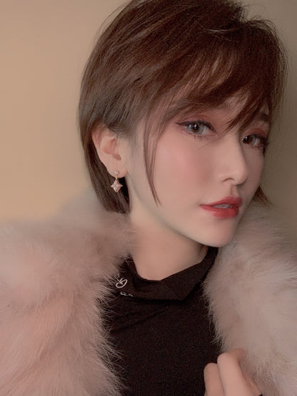 [Charm Aries Jewelry]DOUBLE STAR PINK GOLD MOP DROP EARRINGS