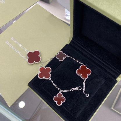 [Charm Aries Jewelry]CLOVER 5 MOTIFS SIVLER CARNELIAN BRACELET