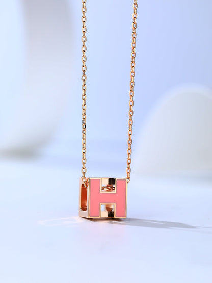 [Charm Aries Jewelry]H CAGE PINK GOLD NECKLACE